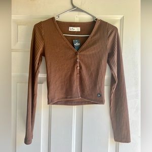 Hollister XS brown long sleeve top NWT